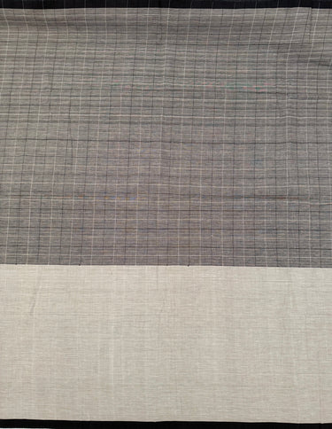 ShopNaya Exclusive | Handwoven | Contemporary Pure Cotton Saree | No Blouse | Gray & Black | Handloom Mark | Ships from California